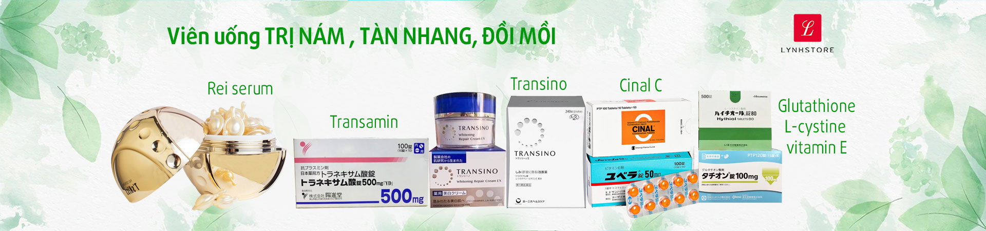 Viên uống trị nám, tàn nhang, đồi mồi TRansamin, Transino, Rei serum nhật bản