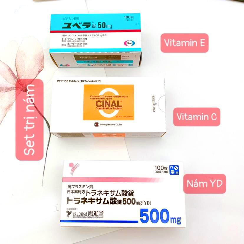 Sét trị nám tàn nhang Transamin - Cinal C - Vitamin E Nhật Bản - hộp 100 viên
