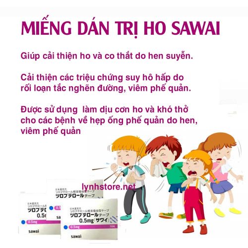 Miếng dán trị ho Sawai 0,5mg Nhật Bản - cho bé từ 0,5-3 tuổi - hộp 70 miếng 
