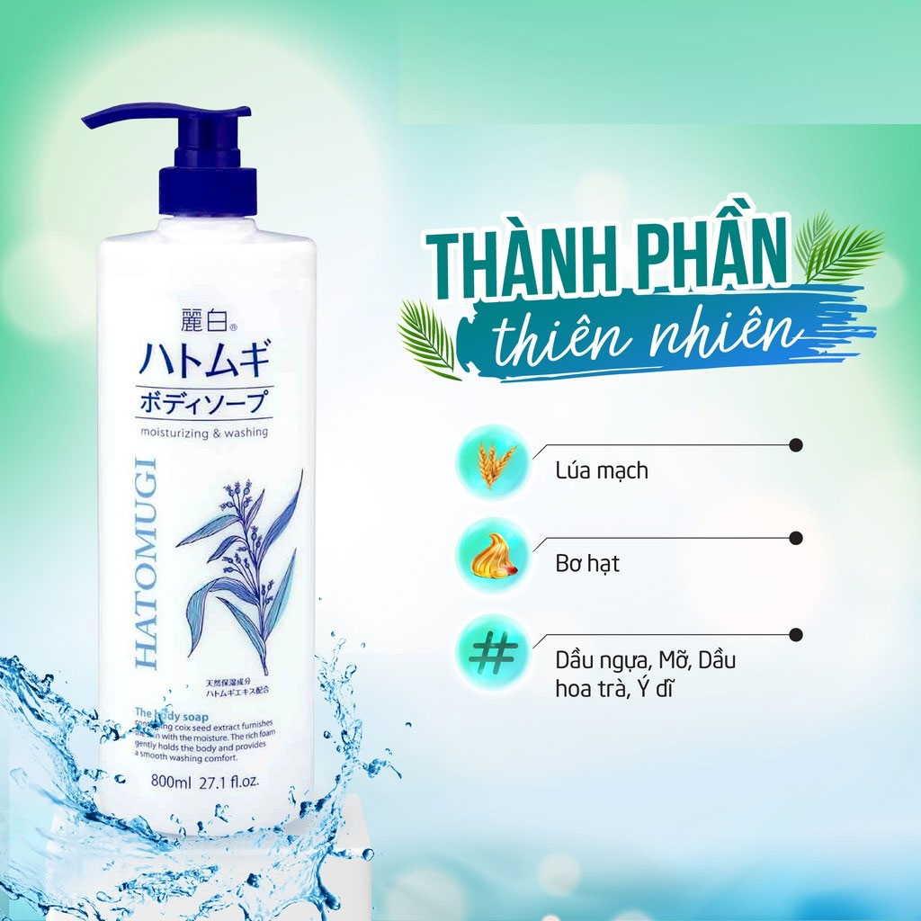 Sữa tắm dưỡng ẩm trắng da Hatomugi Moisturizing Washing 800ml Sữa tắm dưỡng ẩm trắng da Hatomugi Moisturizing Washing 800ml